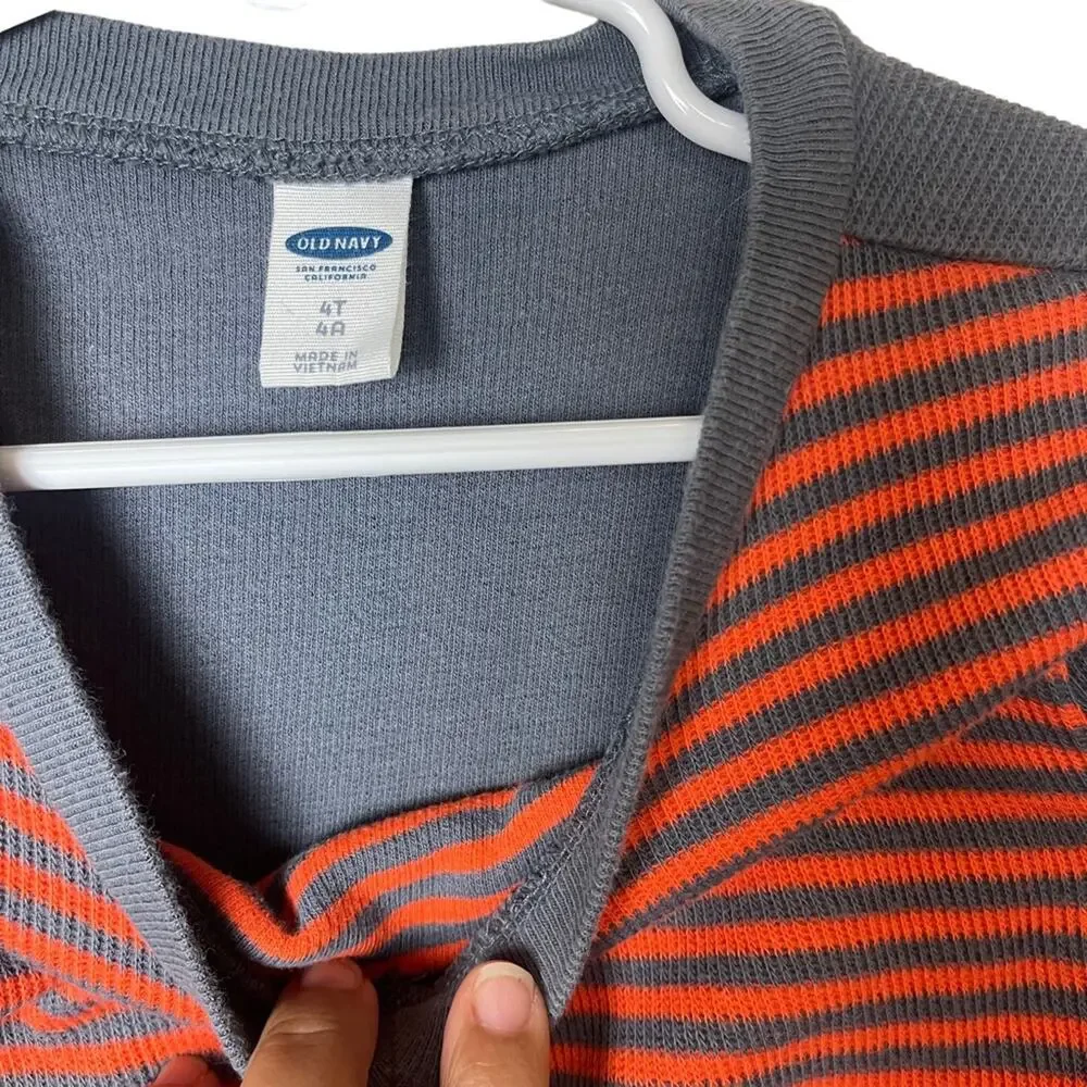 Old Navy Striped V Neck Ribbed Knit Top Orange Gray Size 4T Boys Kids